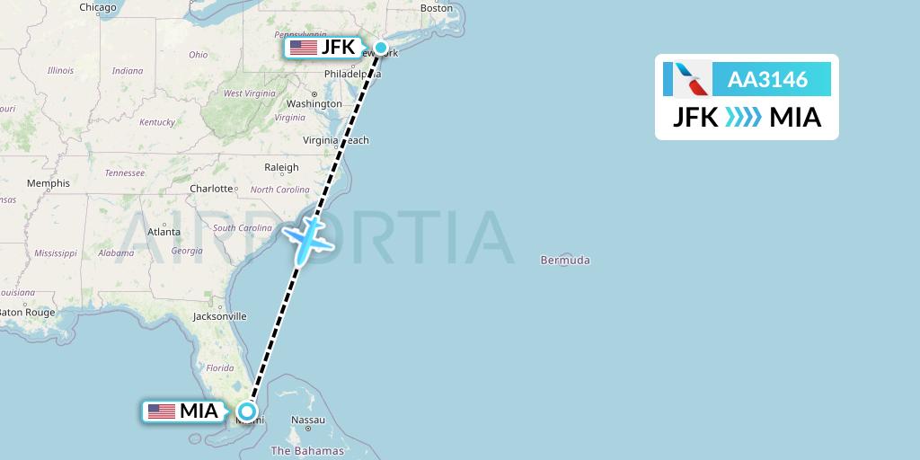 AA3146 American Airlines Flight Map: New York to Miami