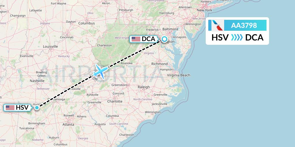 AA3798 American Airlines Flight Map: Huntsville to Washington