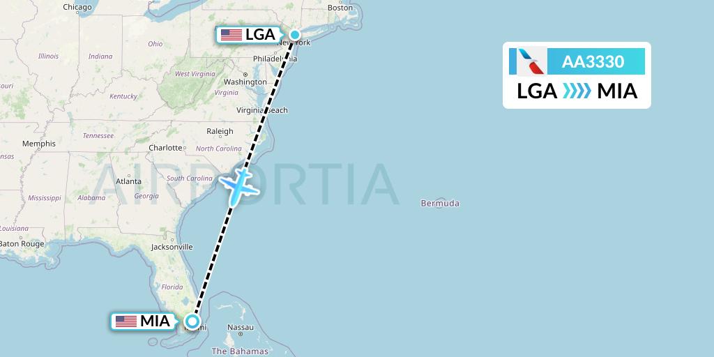 AA3330 American Airlines Flight Map: New York to Miami