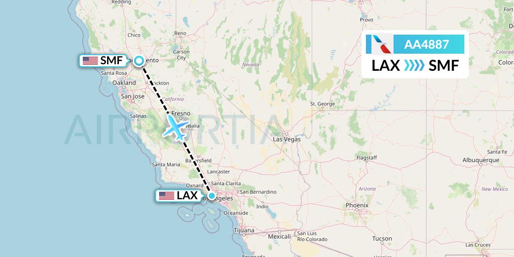 AA4887 American Airlines Flight Map: Los Angeles to Sacramento