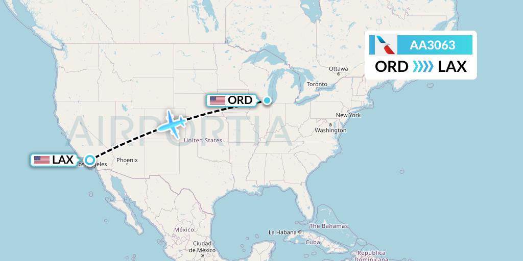 AA3063 American Airlines Flight Map: Chicago to Los Angeles