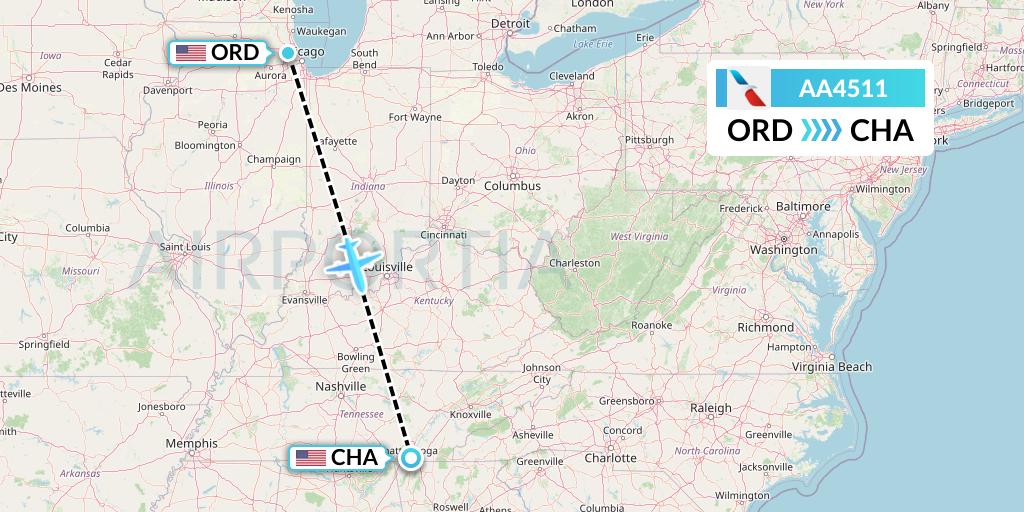 AA4511 American Airlines Flight Map: Chicago to Chattanooga