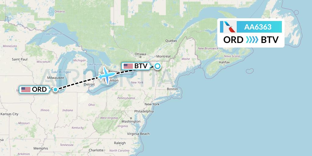 AA6363 American Airlines Flight Map: Chicago to Burlington