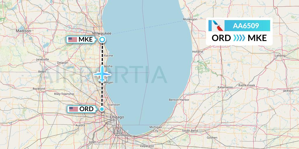 AA6509 American Airlines Flight Map: Chicago to Milwaukee