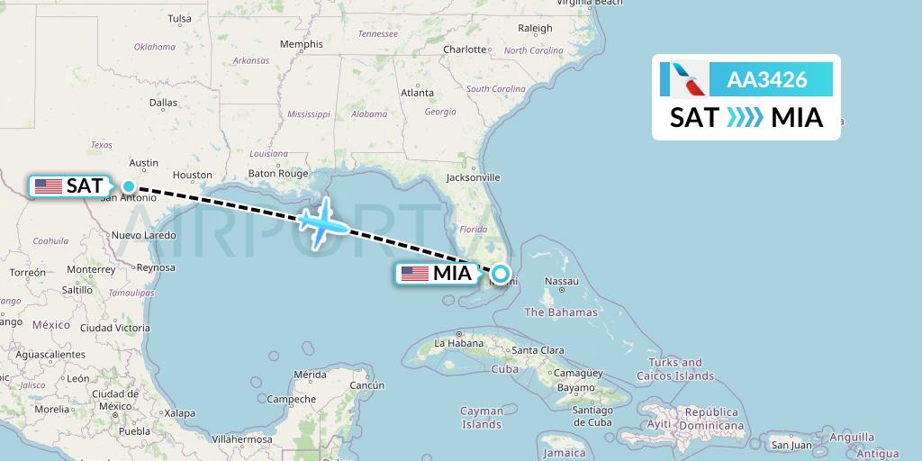 AA3426 American Airlines Flight Map: San Antonio to Miami