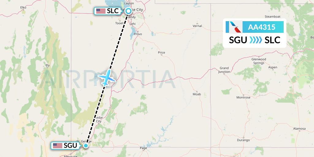 AA4315 American Airlines Flight Map: St. George to Salt Lake City