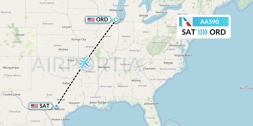 AA590 American Airlines Flight Map: San Antonio to Chicago