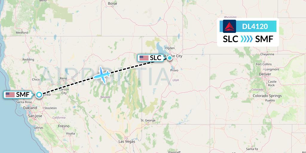 DL4120 Delta Air Lines Flight Map: Salt Lake City to Sacramento
