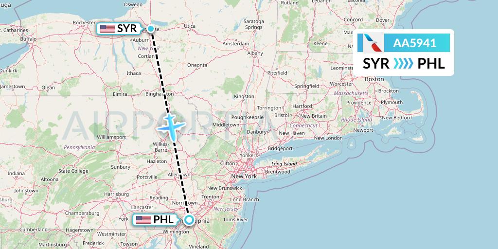 AA5941 American Airlines Flight Map: Syracuse to Philadelphia