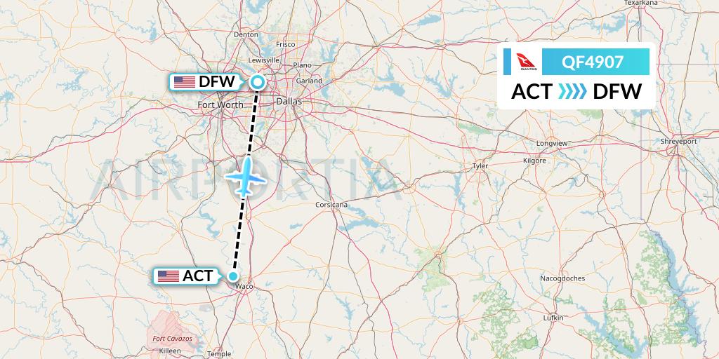 QF4907 Qantas Flight Map: Waco to Dallas