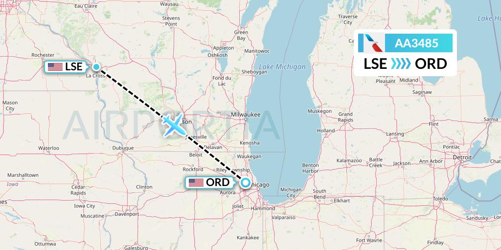 AA3485 American Airlines Flight Map: La Crosse to Chicago