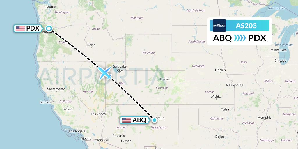 AS203 Alaska Airlines Flight Map: Albuquerque to Portland