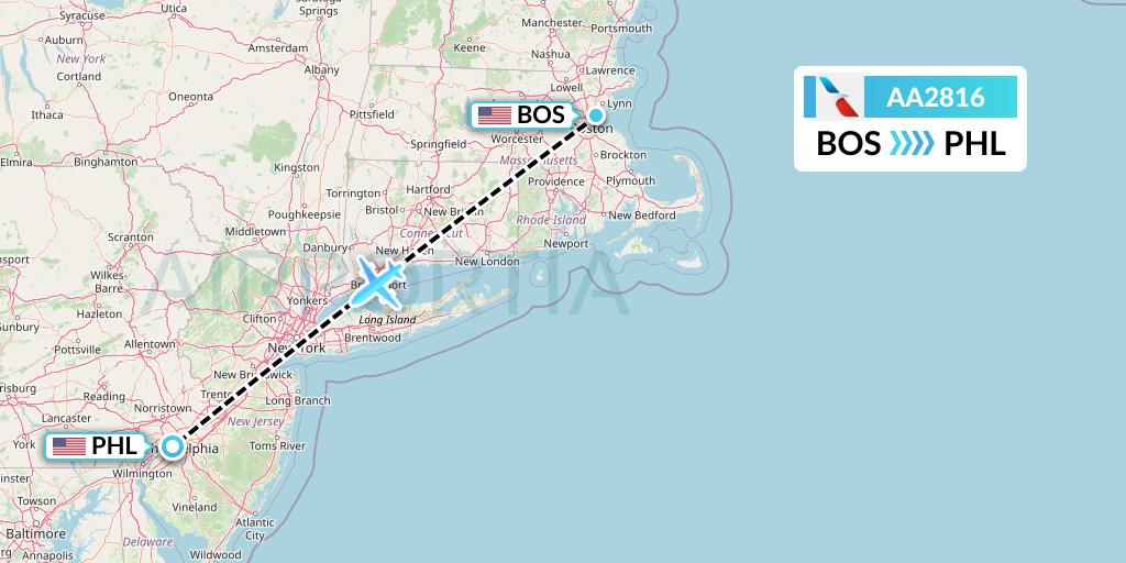 AA2816 American Airlines Flight Map: Boston to Philadelphia