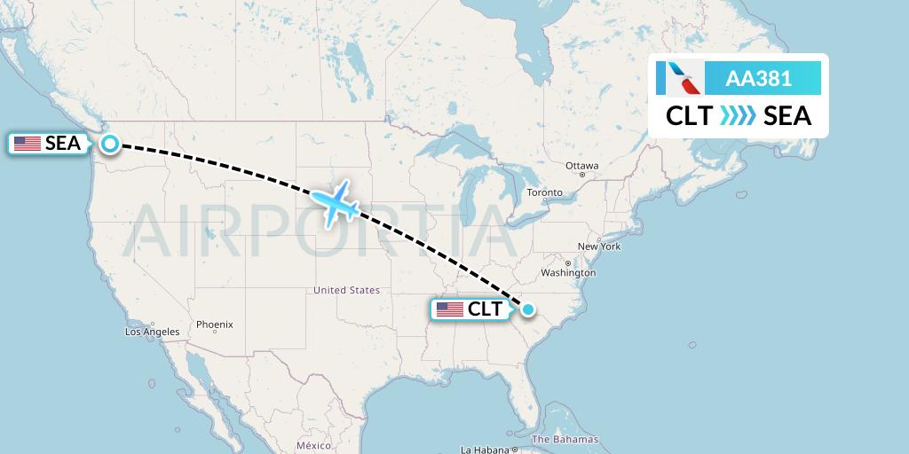 AA381 American Airlines Flight Map: Charlotte to Seattle