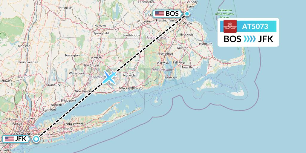 AT5073 Royal Air Maroc Flight Map: Boston to New York