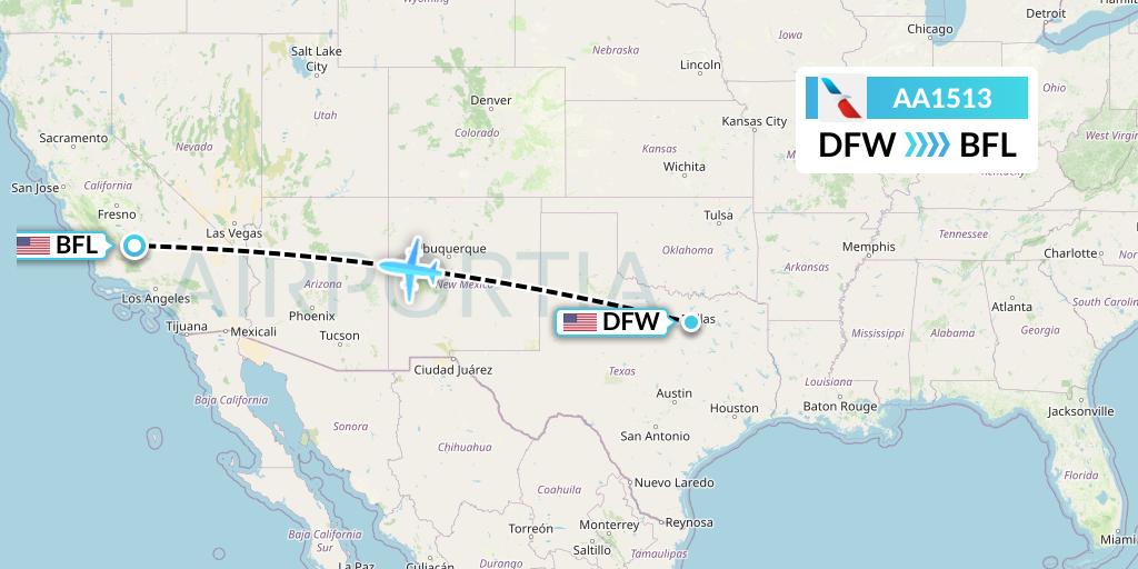 AA1513 American Airlines Flight Map: Dallas to Bakersfield