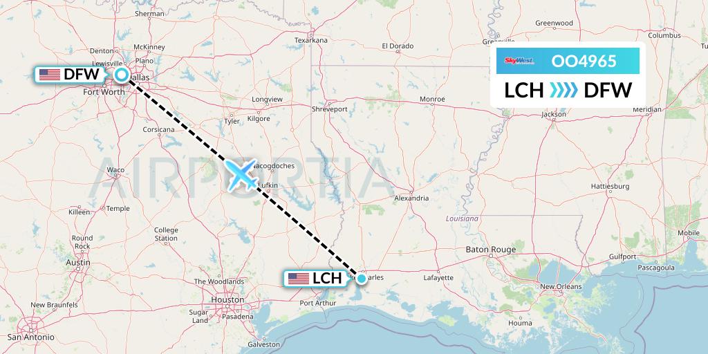 OO4965 SkyWest Airlines Flight Map: Lake Charles to Dallas