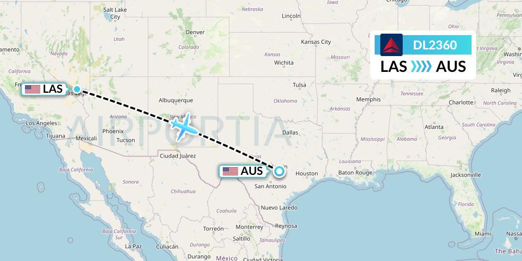 DL2360 Delta Air Lines Flight Map: Las Vegas to Austin