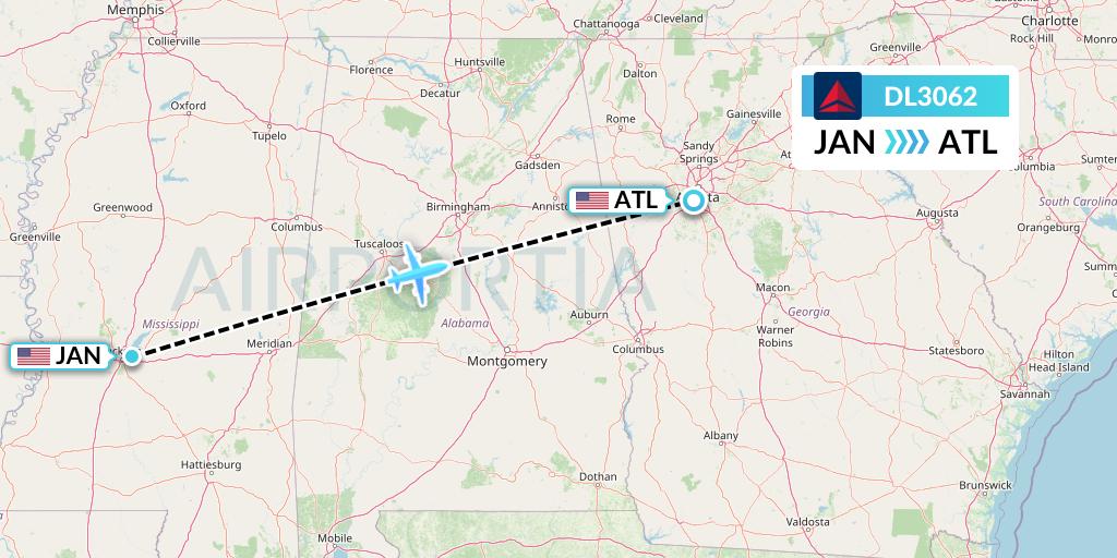 DL3062 Delta Air Lines Flight Map: Jackson to Atlanta