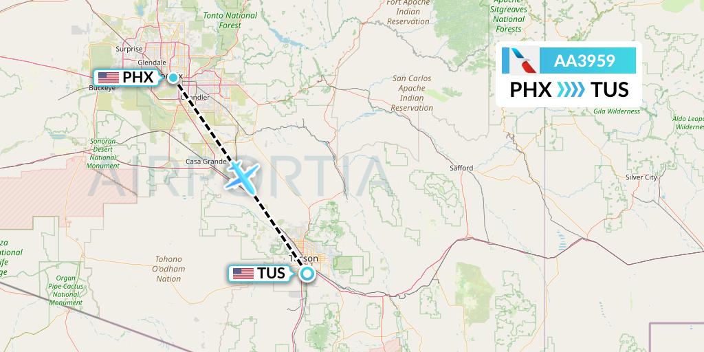 AA3959 American Airlines Flight Map: Phoenix to Tucson