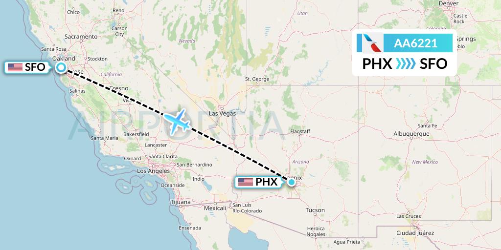 AA6221 American Airlines Flight Map: Phoenix to San Francisco