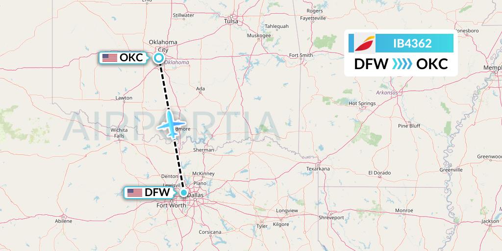IB4362 Iberia Flight Map: Dallas to Oklahoma City