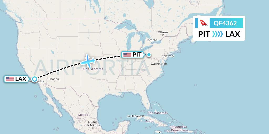 QF4362 Qantas Flight Map: Pittsburgh to Los Angeles