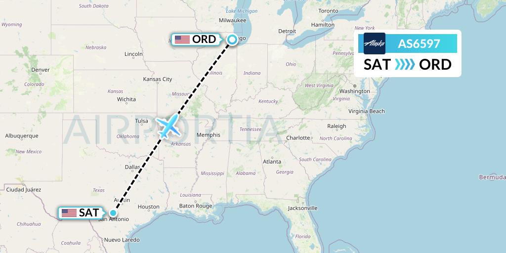 AS6597 Alaska Airlines Flight Map: San Antonio to Chicago