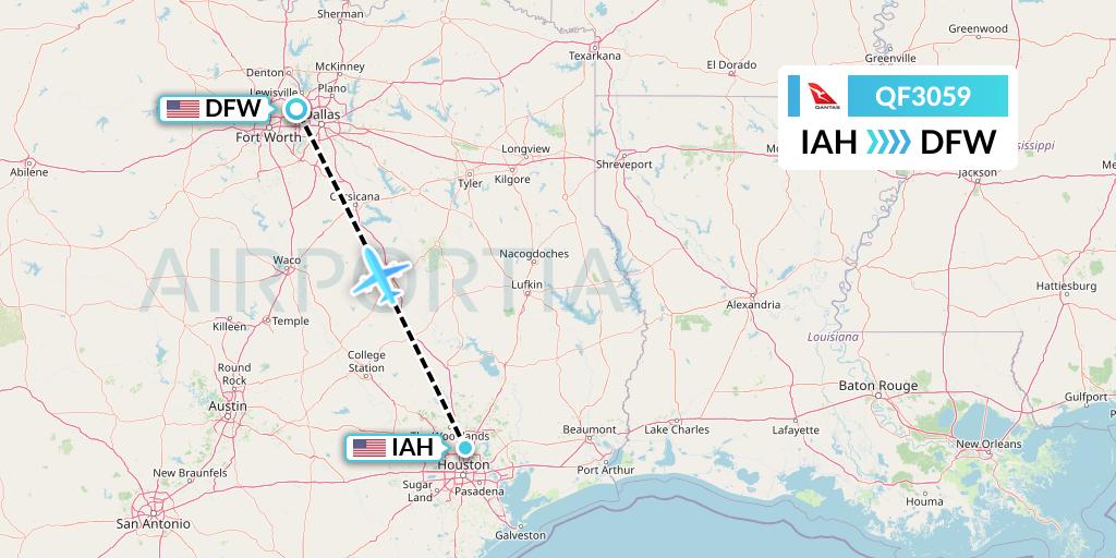 QF3059 Qantas Flight Map: Houston to Dallas