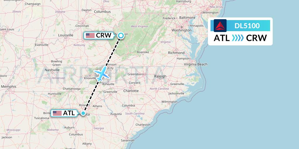 DL5100 Delta Air Lines Flight Map: Atlanta to Charleston
