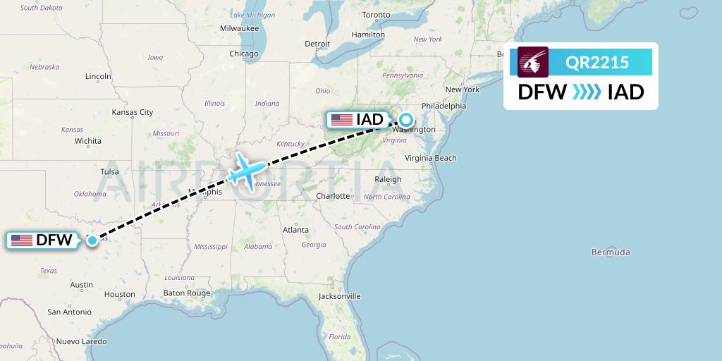 QR2215 Qatar Airways Flight Map: Dallas to Washington