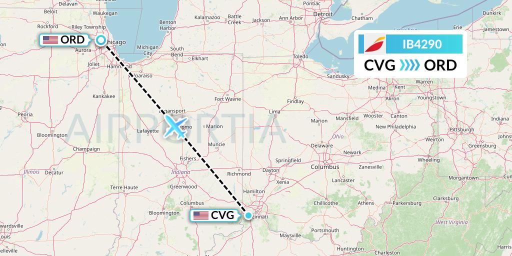 IB4290 Iberia Flight Map: Cincinnati to Chicago