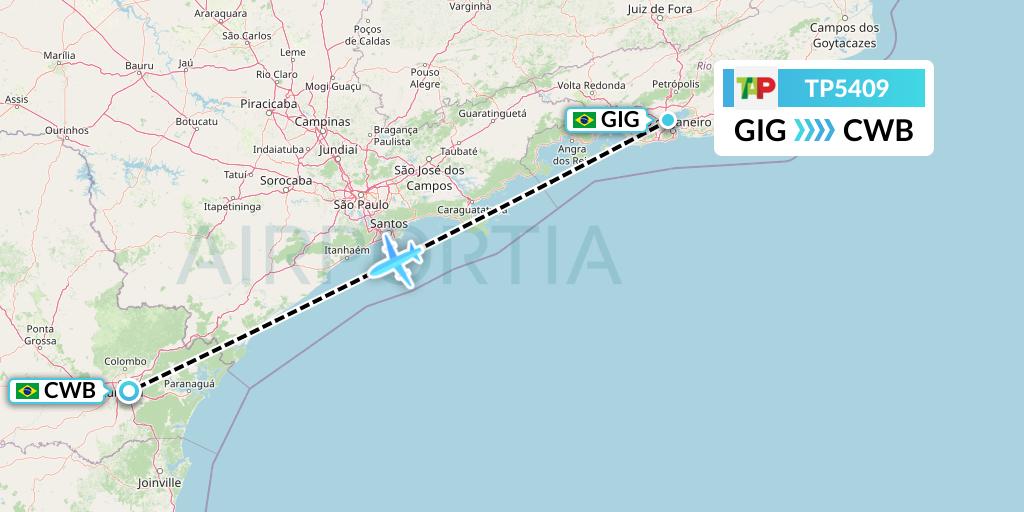 TP5409 TAP Portugal Flight Map: Rio de Janeiro to Curitiba