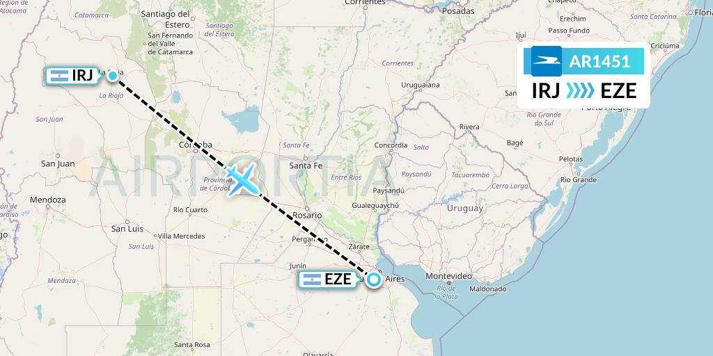 AR1451 Aerolineas Argentinas Flight Map: La Rioja to Buenos Aires