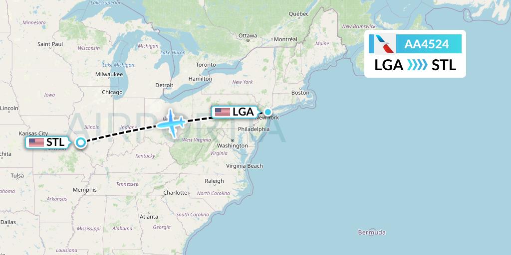 AA4524 American Airlines Flight Map: New York to St. Louis