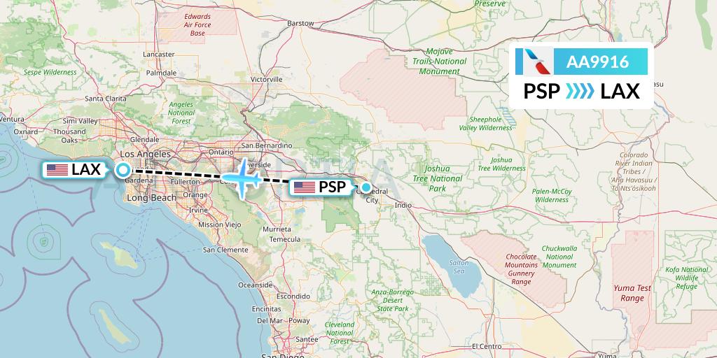 AA9916 American Airlines Flight Map: Palm Springs to Los Angeles