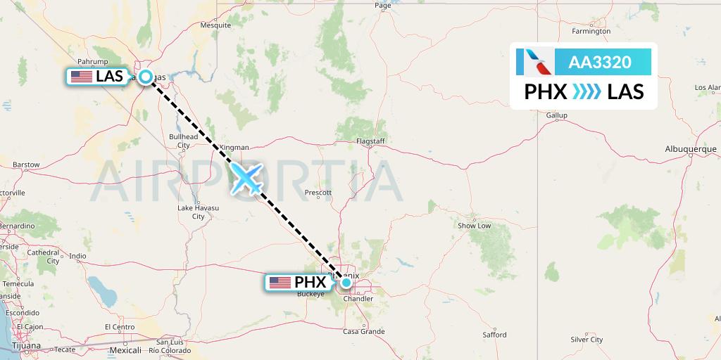 AA3320 American Airlines Flight Map: Phoenix to Las Vegas