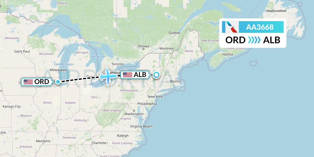 AA3668 American Airlines Flight Map: Chicago to Albany