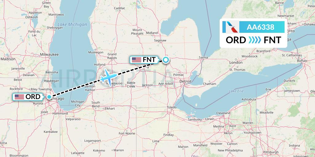 AA6338 American Airlines Flight Map: Chicago to Flint