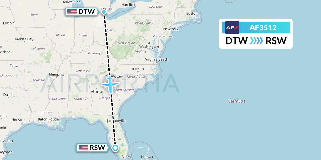 AF3512 Air France Flight Map: Detroit to Fort Myers