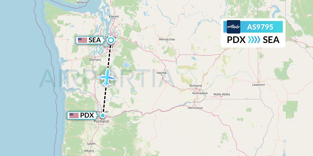 AS9795 Alaska Airlines Flight Map: Portland to Seattle