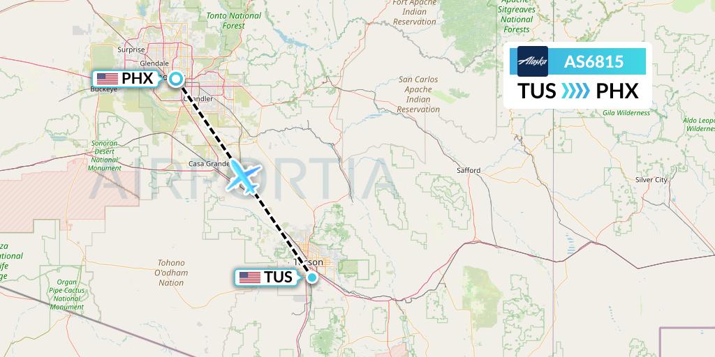 AS6815 Alaska Airlines Flight Map: Tucson to Phoenix
