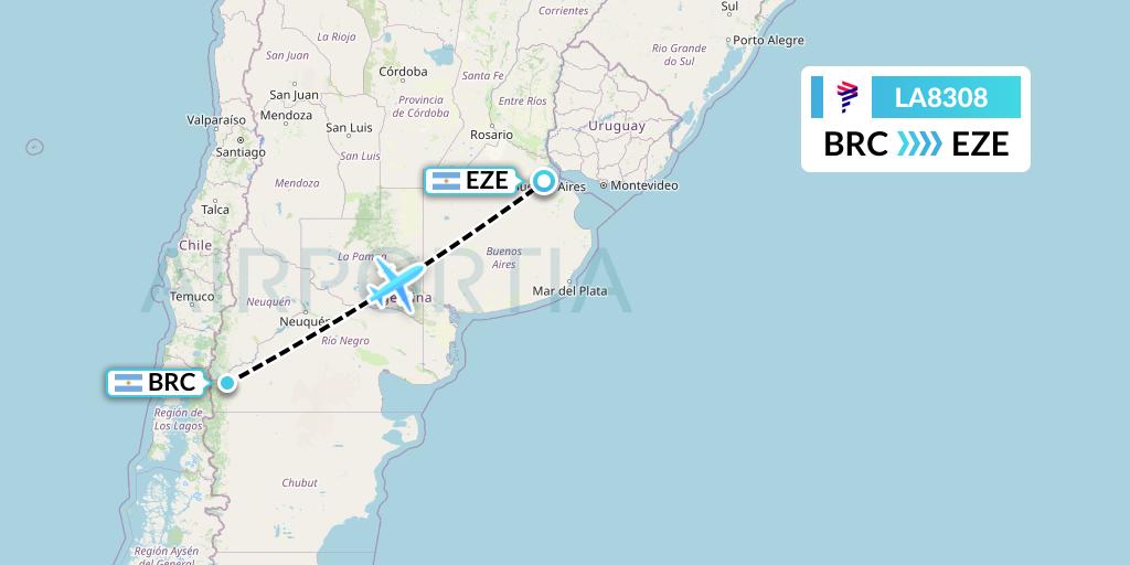 LA8308 LAN Airlines Flight Map: San Carlos de Bariloche to Buenos Aires