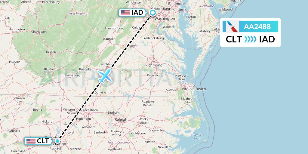 AA2488 American Airlines Flight Map: Charlotte to Washington