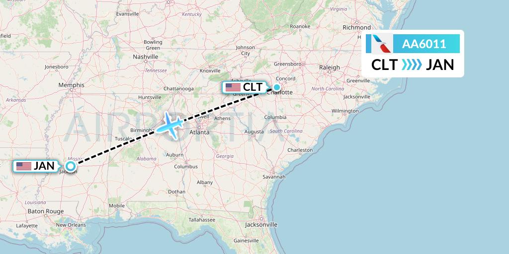 AA6011 American Airlines Flight Map: Charlotte to Jackson