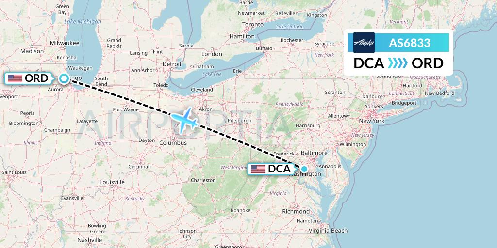 AS6833 Alaska Airlines Flight Map: Washington to Chicago