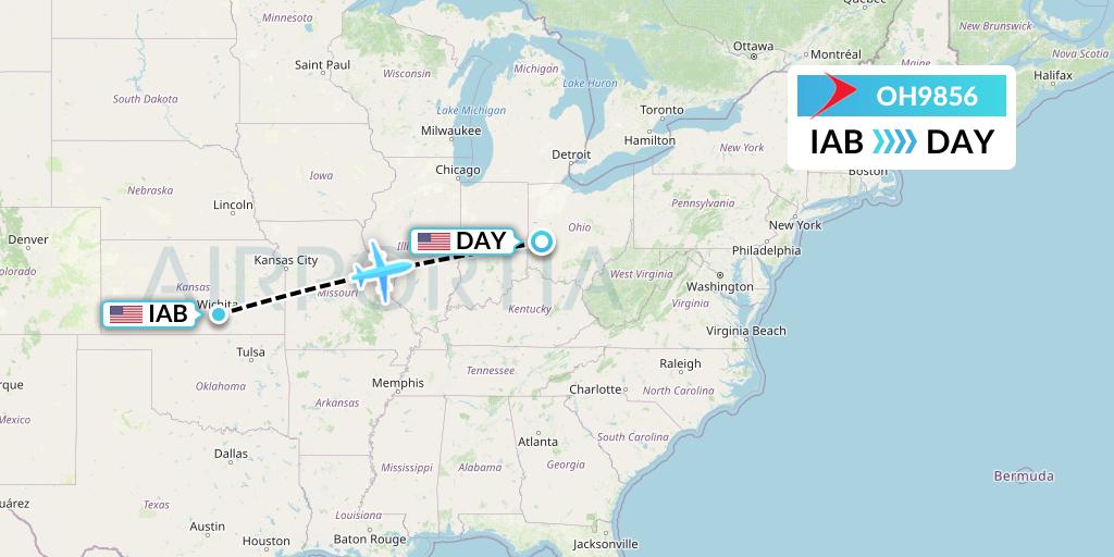 OH9856 PSA Airlines Flight Map: Wichita to Dayton