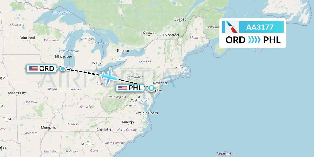 AA3177 American Airlines Flight Map: Chicago to Philadelphia