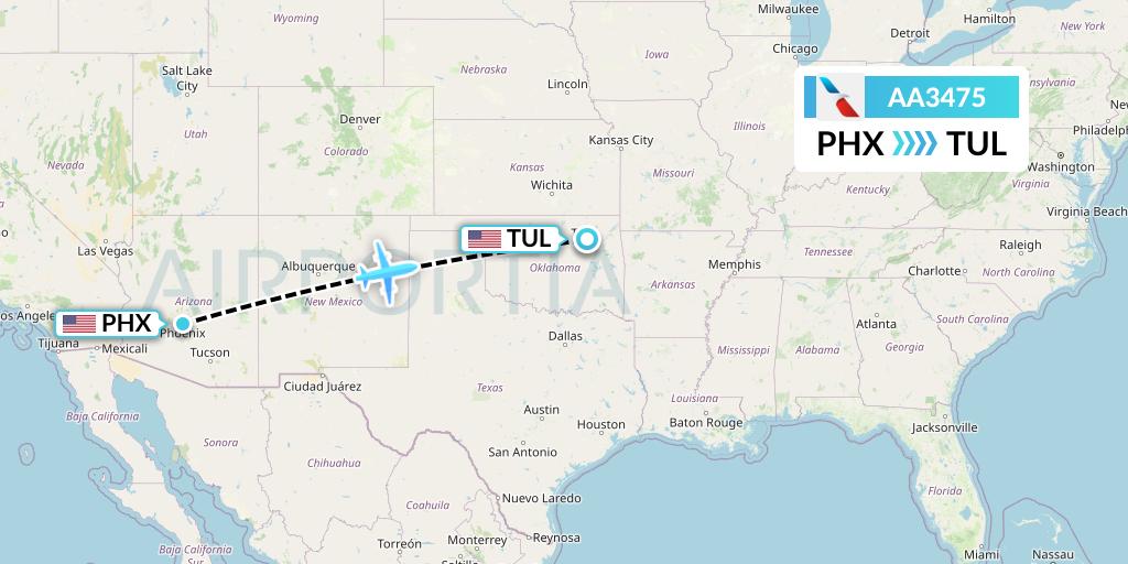 AA3475 American Airlines Flight Map: Phoenix to Tulsa