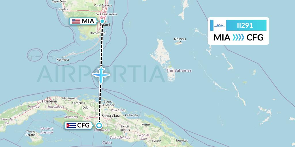 II291 IBC Airways Flight Map: Miami to Cienfuegos
